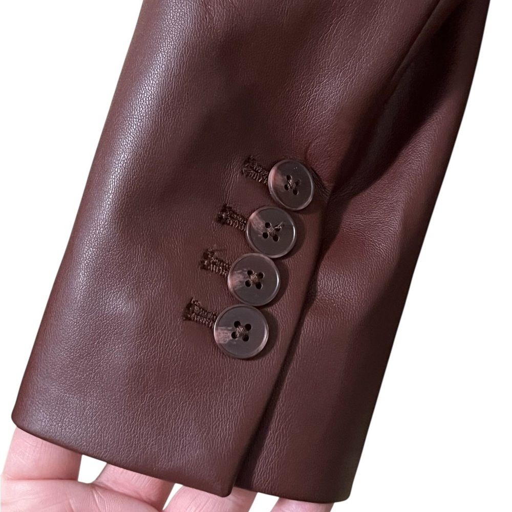 Express NWT chocolate brown faux leather cinched one button boyfriend blazer - Picture 11 of 16